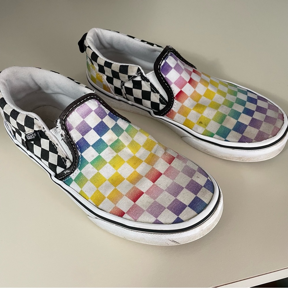 Kids Vans colored checker slip ons